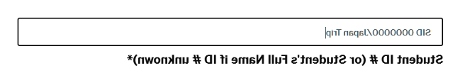 用“SID 00000000/Japan Trip”填充的学生 ID #字段示例